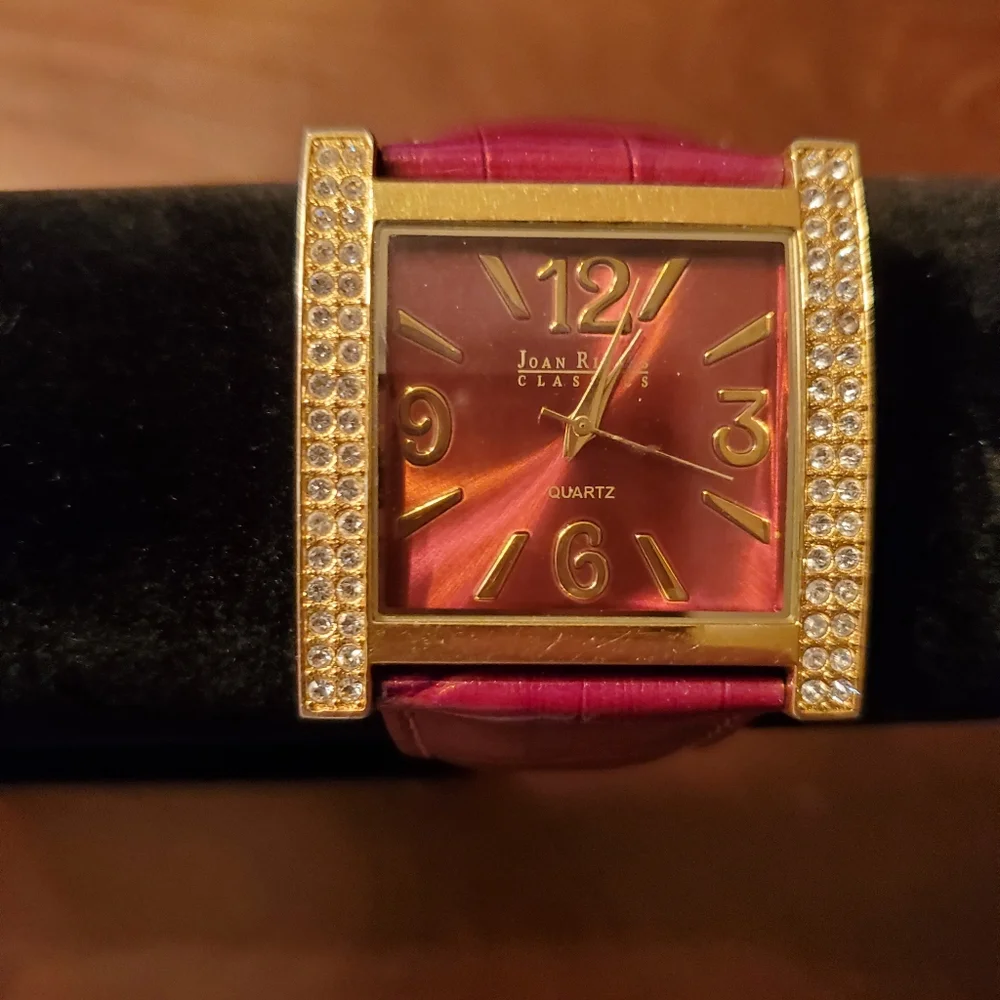 Joan Rivers Vintage Red/Berry Square Crystal Accent Watch